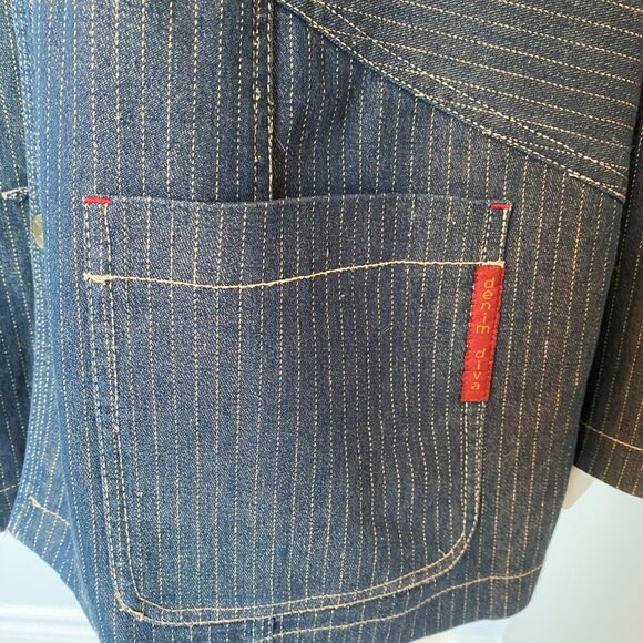 Women's Pin Stripe Long Denim Jacket - Picture 8 of 10